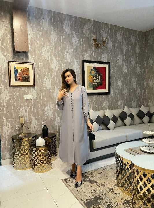 Picture of Manahils - Grey Button Set Two Pc - Available at Raja Sahib