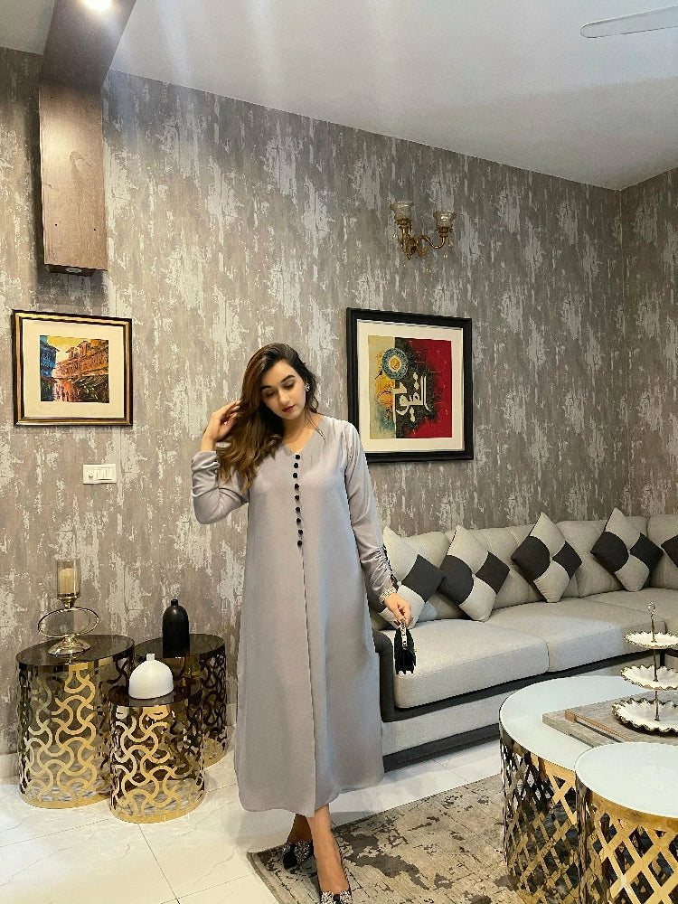 Picture of Manahils - Grey Button Set Two Pc - Available at Raja Sahib