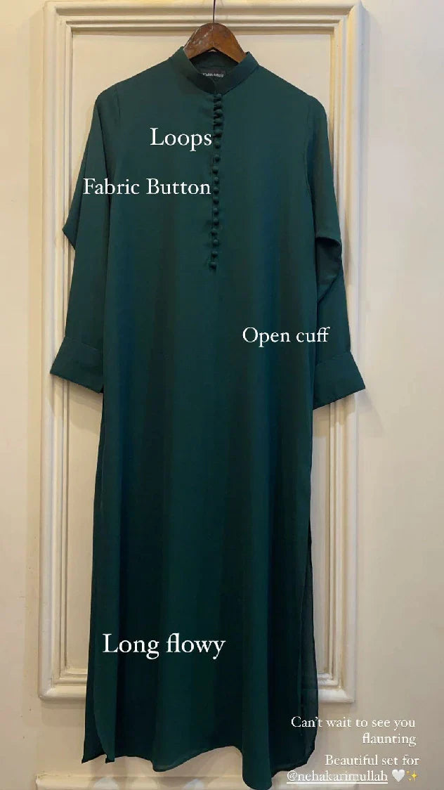 Picture of Manahils - Tunic Green Long Button Set - Available at Raja Sahib