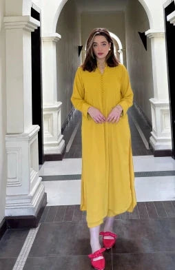 Picture of Manahils - Yellow Long Button Set - Available at Raja Sahib