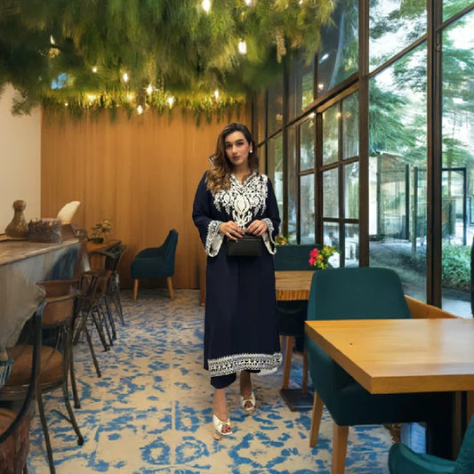 Picture of Manahils - Dark Blue Embroidered - Available at Raja Sahib