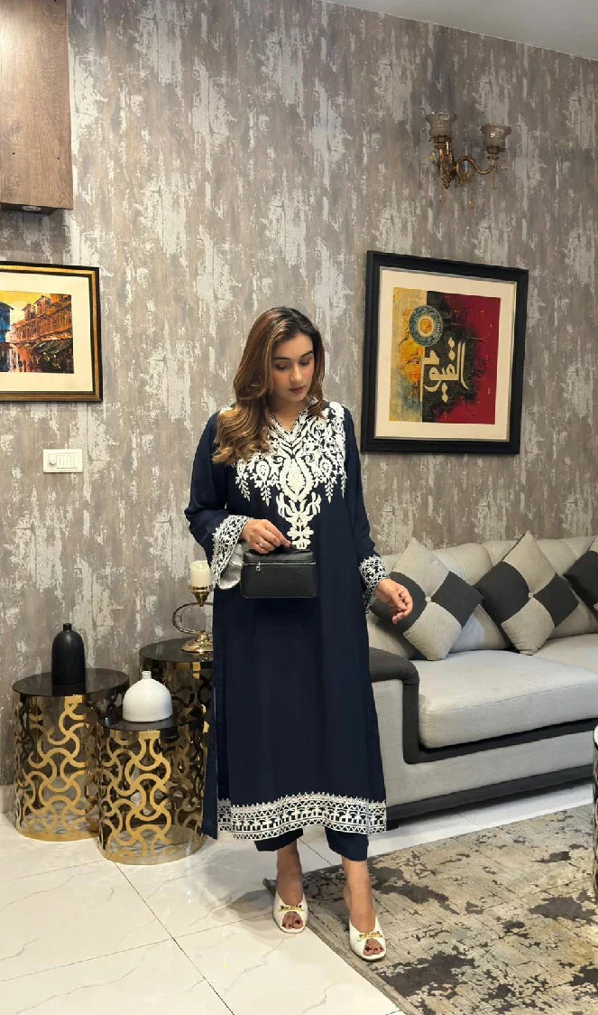 Picture of Manahils - Dark Blue Embroidered - Available at Raja Sahib