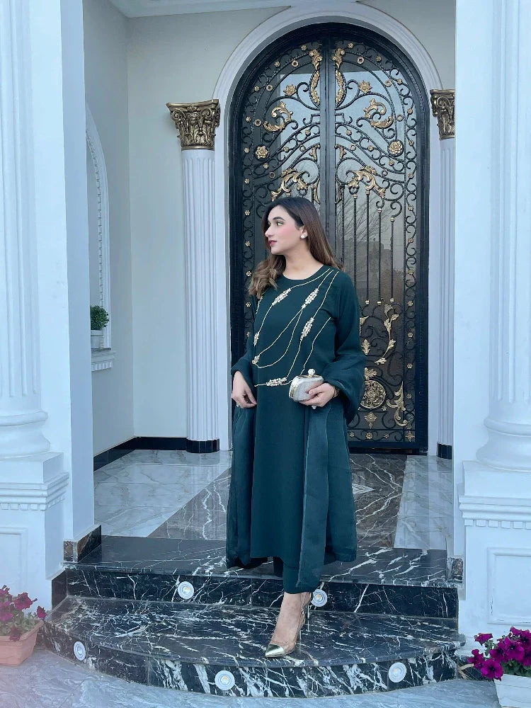 Picture of Manahils - Dark Green Embellished Swarovski - Available at Raja Sahib