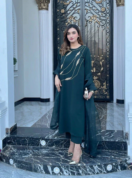 Picture of Manahils - Dark Green Embellished Swarovski - Available at Raja Sahib