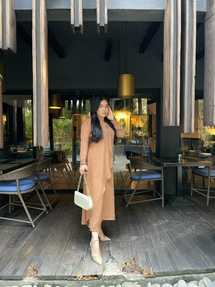 Picture of Manahils - Flair V-Neck Pleated Button - Available at Raja Sahib