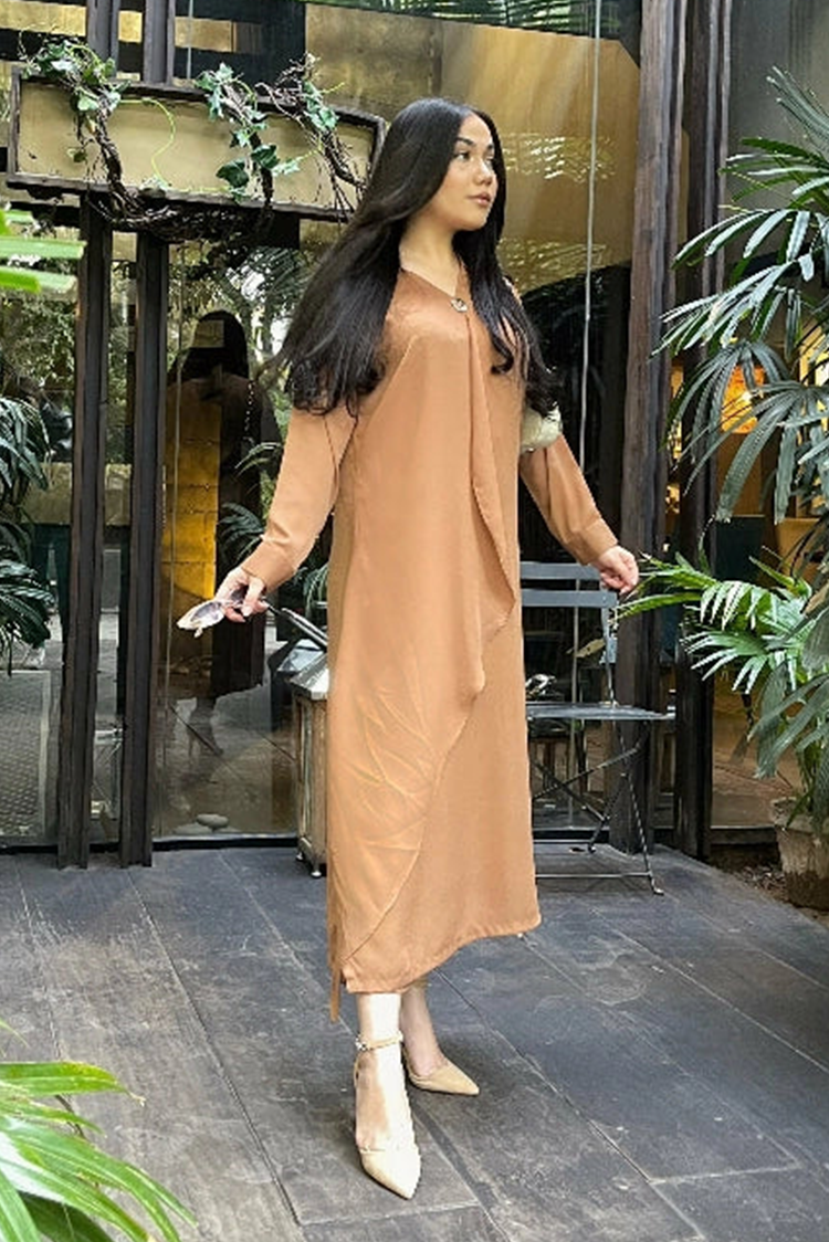 Picture of Manahils - Flair V-Neck Pleated Button - Available at Raja Sahib