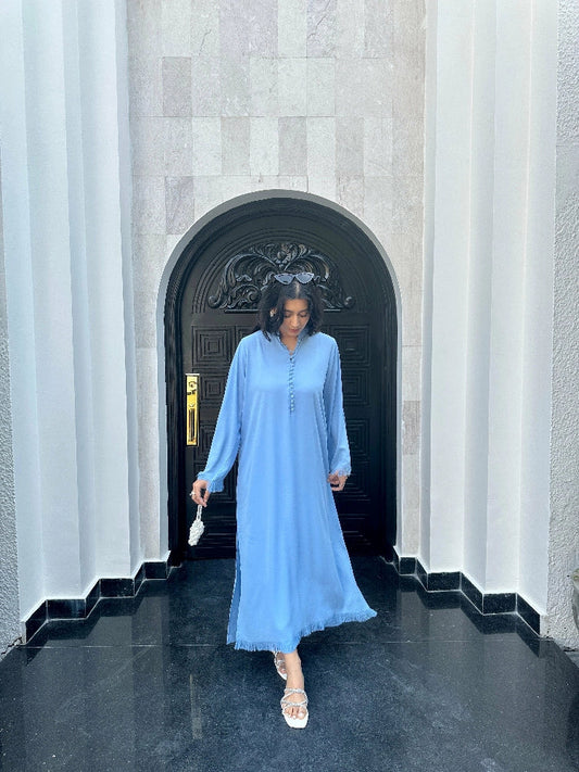 Picture of Manahils - Ice Blue Button Set+Fringes - Available at Raja Sahib