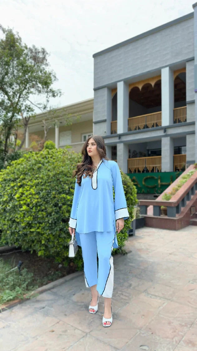 Picture of Manahils - Ice Blue Co-Ord Set - Available at Raja Sahib