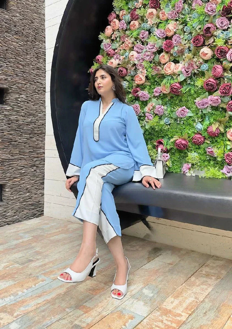 Picture of Manahils - Ice Blue Co-Ord Set - Available at Raja Sahib