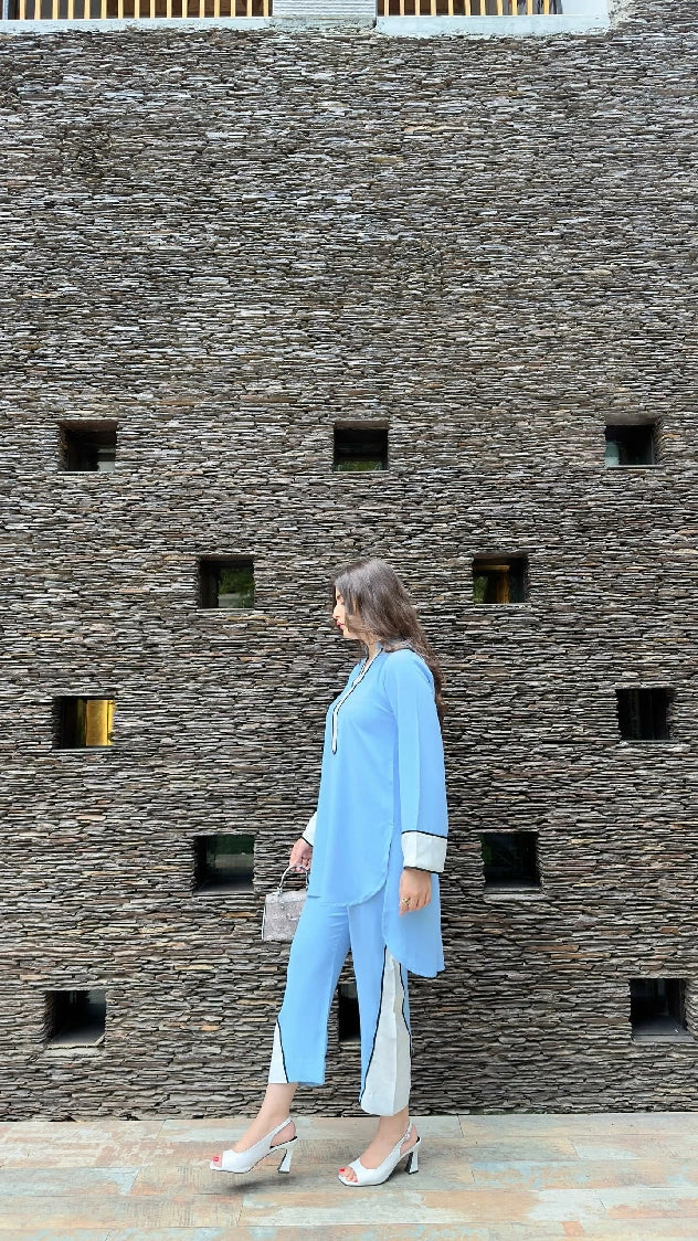 Picture of Manahils - Ice Blue Co-Ord Set - Available at Raja Sahib