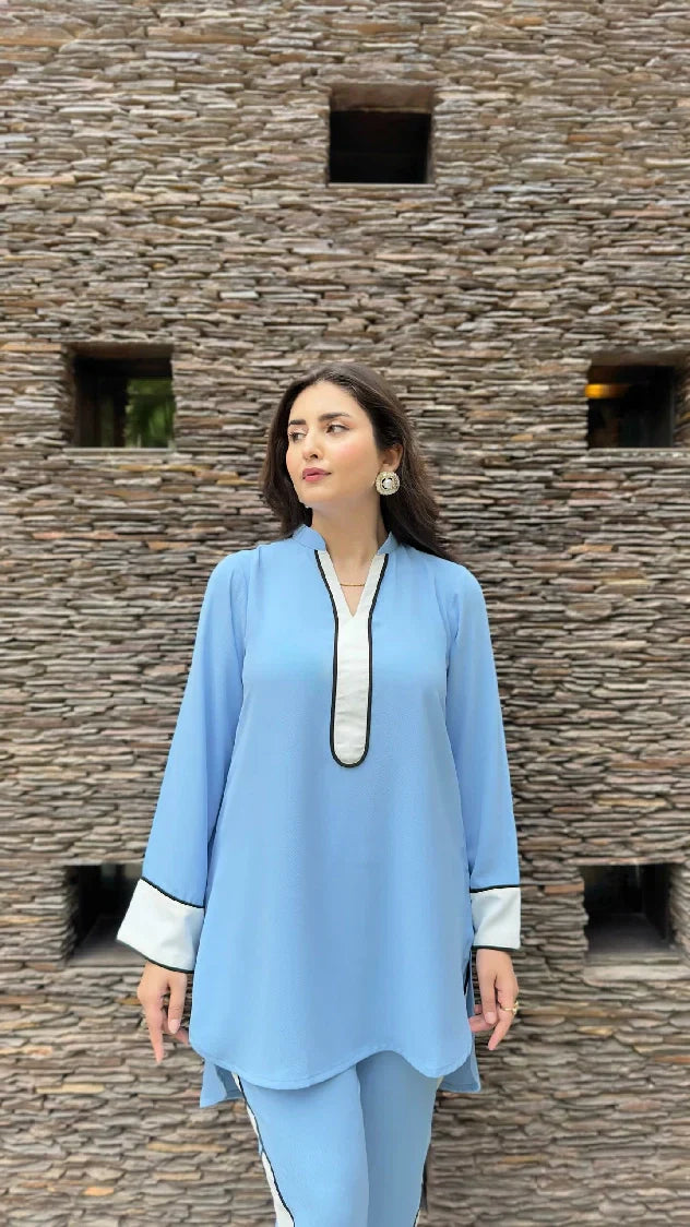 Picture of Manahils - Ice Blue Co-Ord Set - Available at Raja Sahib