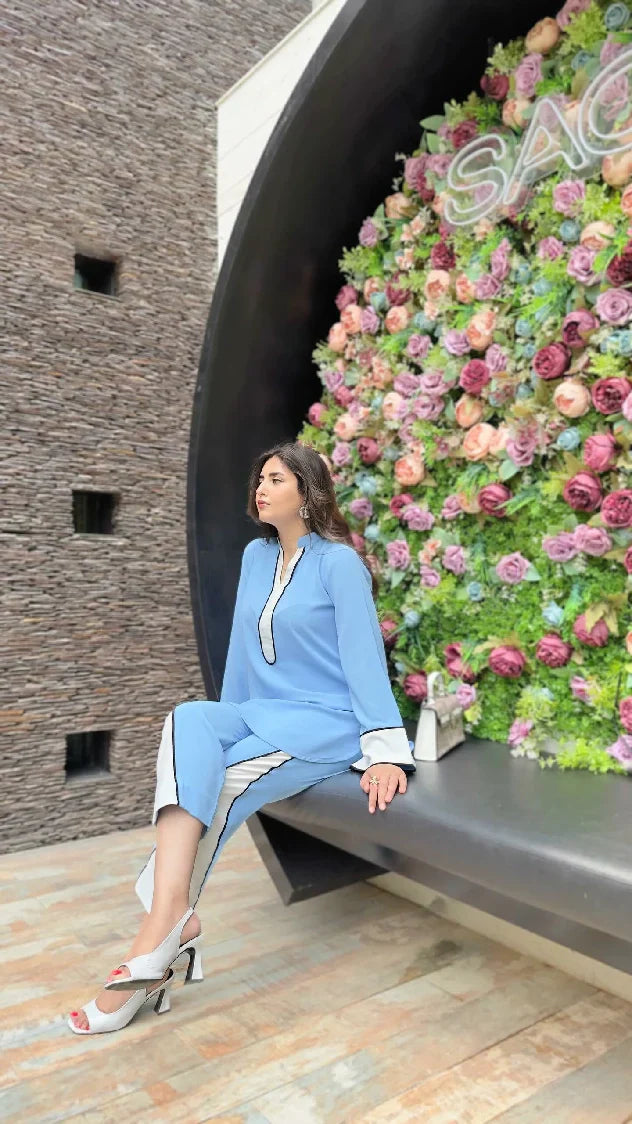 Picture of Manahils - Ice Blue Co-Ord Set - Available at Raja Sahib