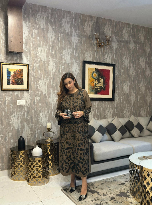 Picture of Manahils - Khaki Brown Embroidered - Available at Raja Sahib