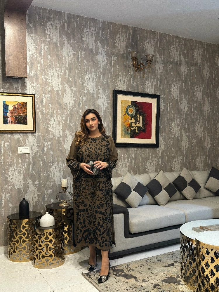 Picture of Manahils - Khaki Brown Embroidered - Available at Raja Sahib