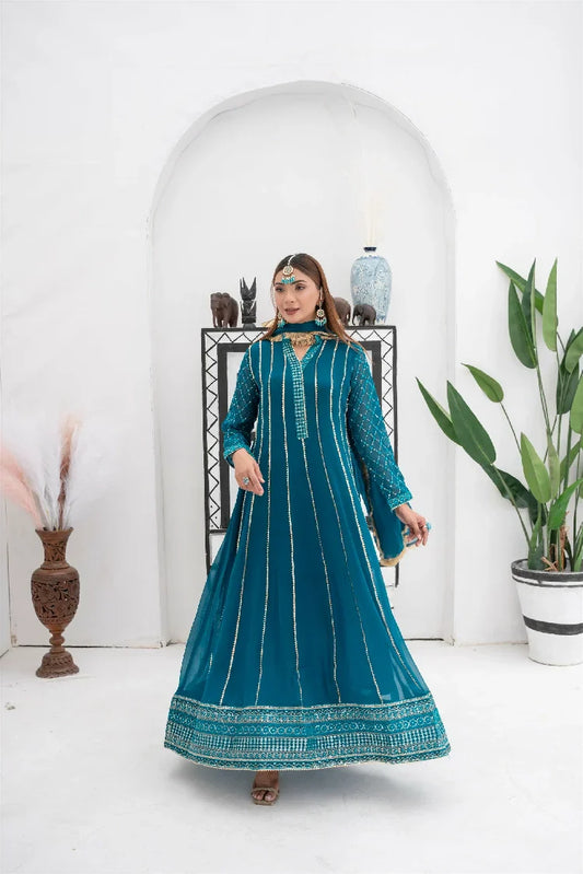 Picture of <!--asx-->Manahils - Kurti 106-Teal - Available at Raja Sahib