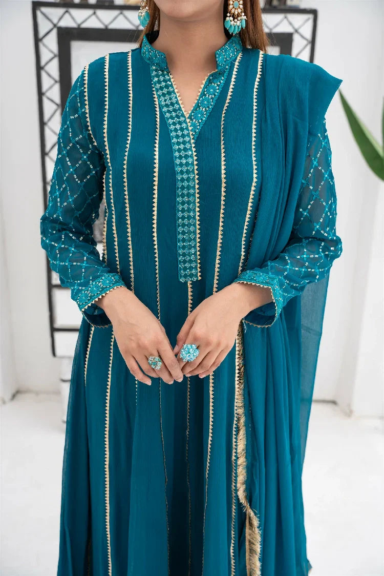 Picture of <!--asx-->Manahils - Kurti 106-Teal - Available at Raja Sahib