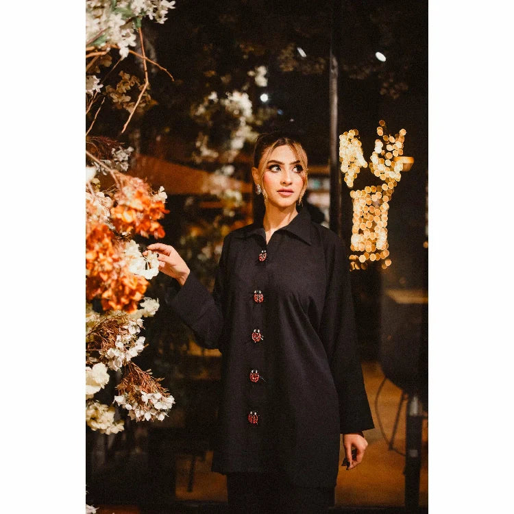 Picture of Manahils - Lady Bird Black Co-Ord Set - Available at Raja Sahib