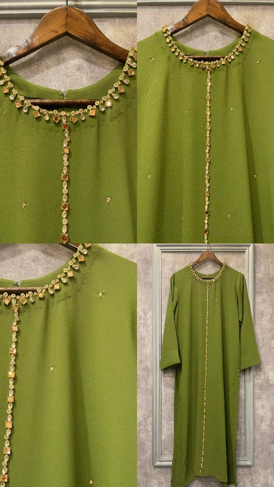 Picture of Manahils - Moss Green Embellished Swarovski - Available at Raja Sahib