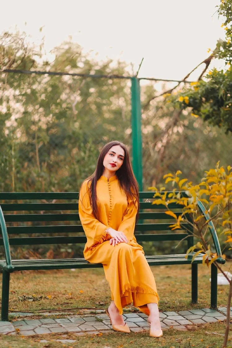 Picture of Manahils - Mustard Marina Tunic - Available at Raja Sahib