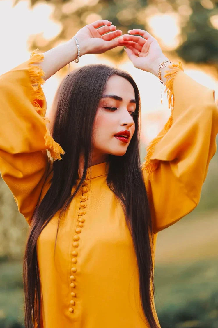 Picture of Manahils - Mustard Marina Tunic - Available at Raja Sahib