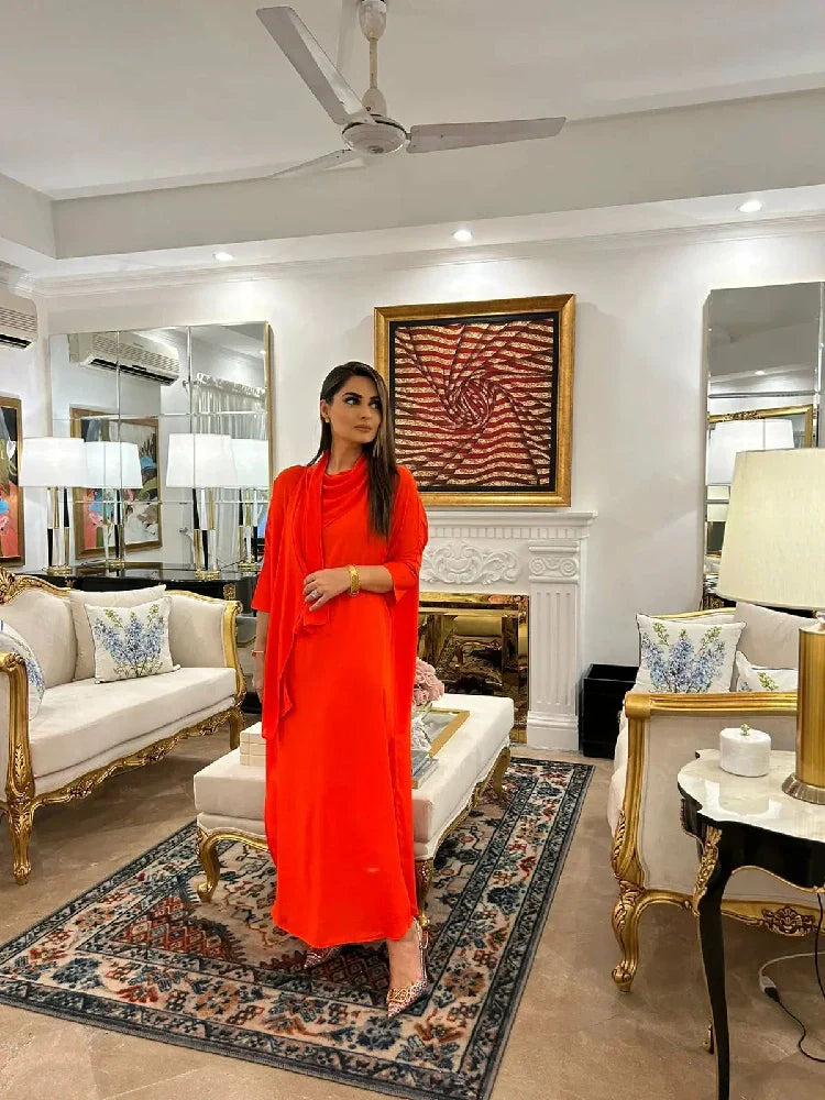 Picture of Manahils - Orange Blend Drape (Two Pc) - Available at Raja Sahib