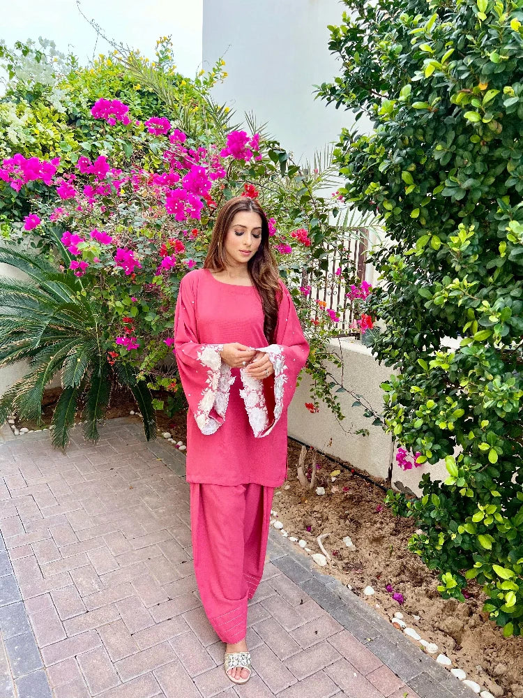 Picture of Manahils - Peach Embroidered Two Pc - Available at Raja Sahib