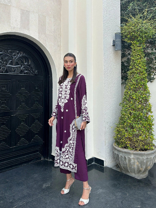 Picture of Manahils - Purple Embroidered Two Pc - Available at Raja Sahib