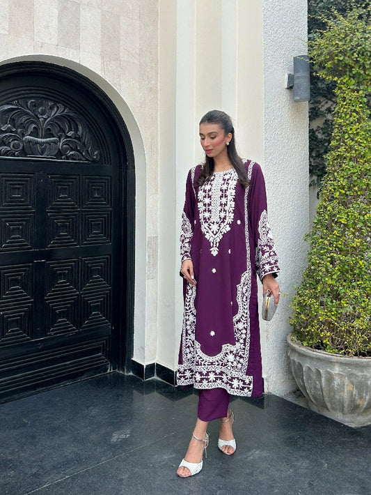 Picture of Manahils - Purple Embroidered Two Pc - Available at Raja Sahib