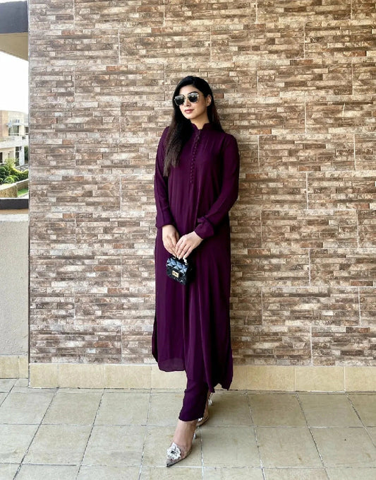 Picture of Manahils - Purple Long Button Set - Available at Raja Sahib