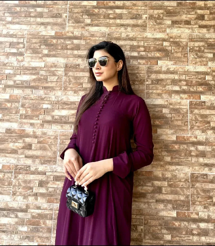 Picture of Manahils - Purple Long Button Set - Available at Raja Sahib