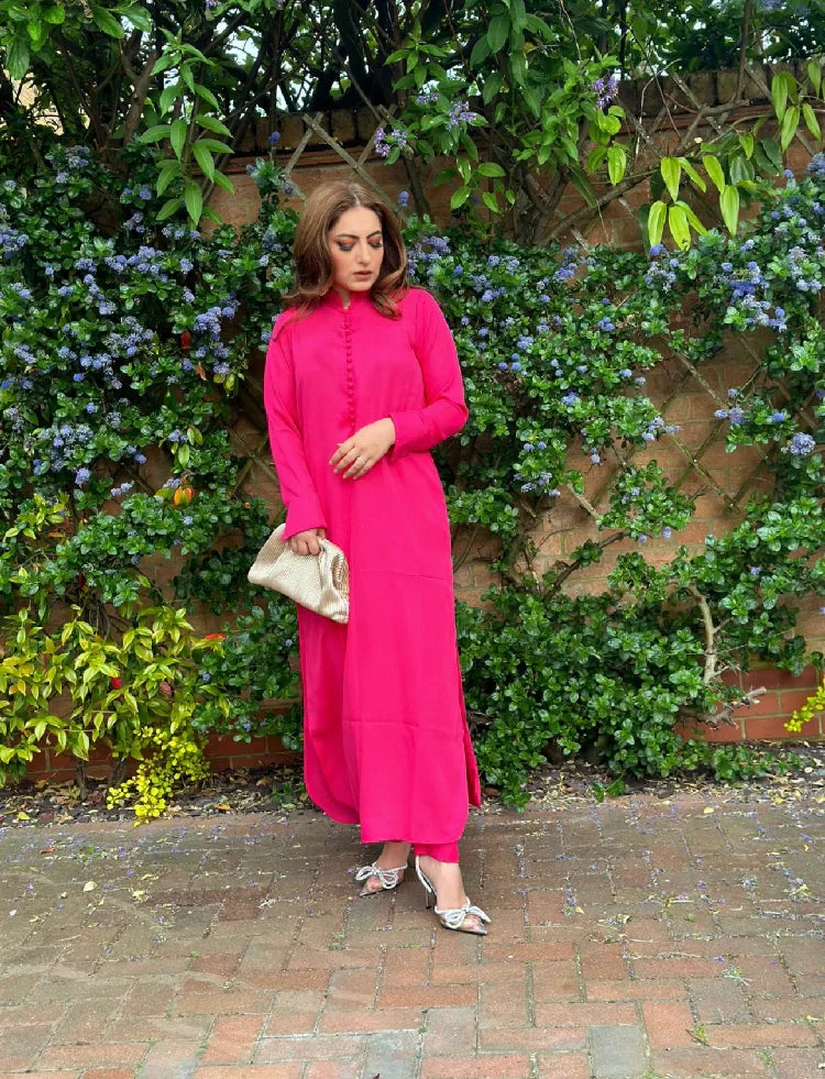 Picture of Manahils - Pink Long Button Set - Available at Raja Sahib