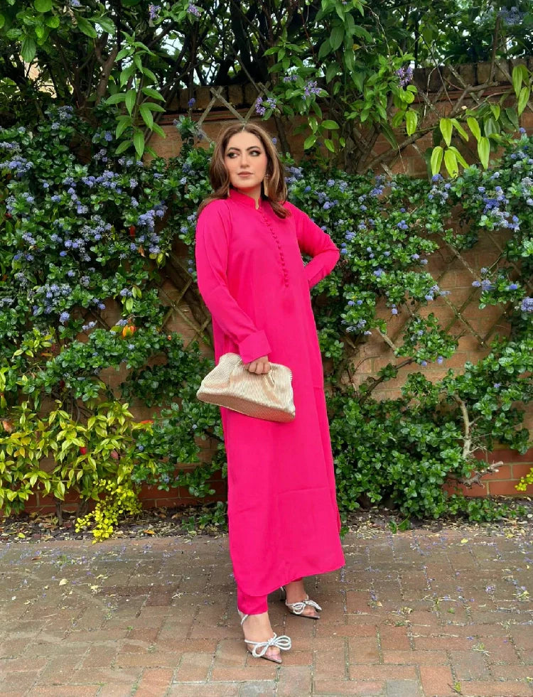 Picture of Manahils - Pink Long Button Set - Available at Raja Sahib