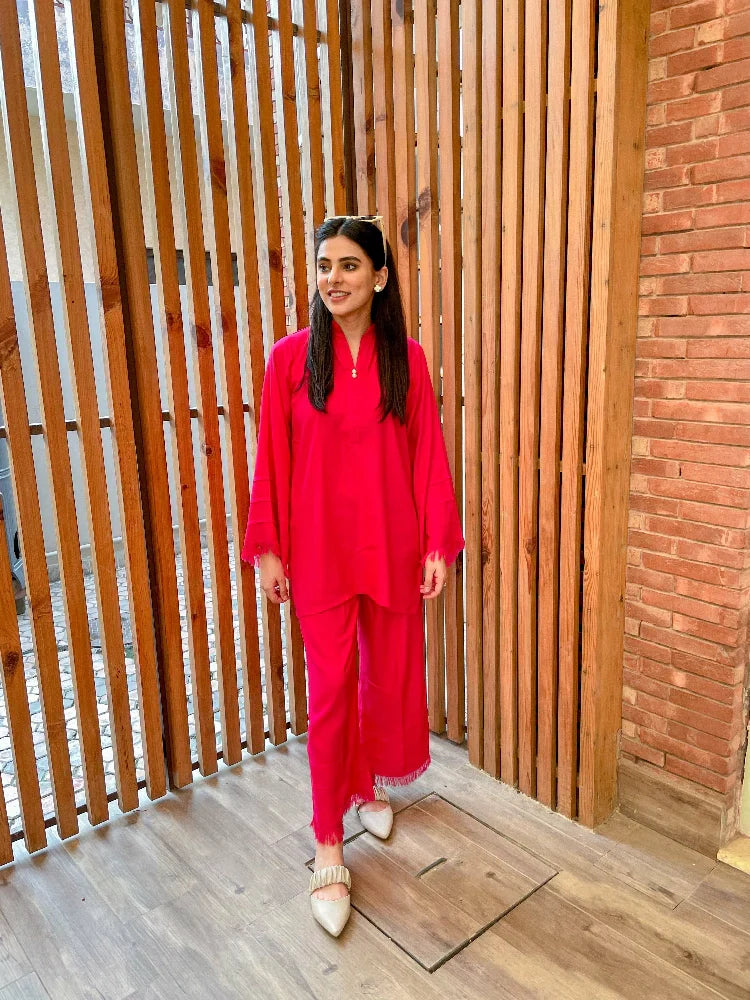 Picture of Manahils - Pink Marina Co-Ord Set - Available at Raja Sahib