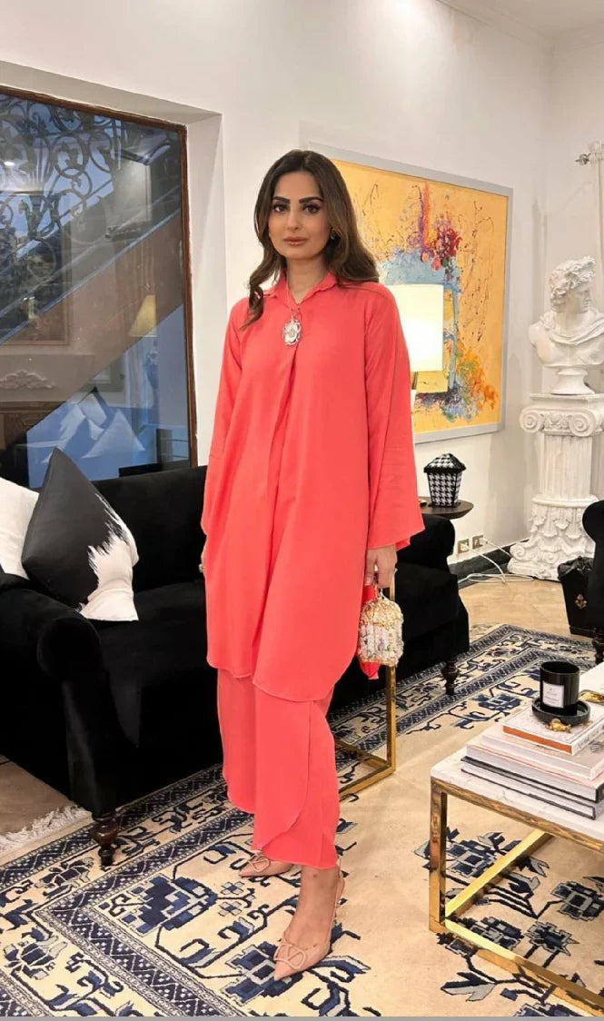 Picture of Manahils - Peach Marina Co-Ord Set - Available at Raja Sahib
