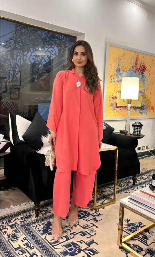Picture of Manahils - Peach Marina Co-Ord Set - Available at Raja Sahib
