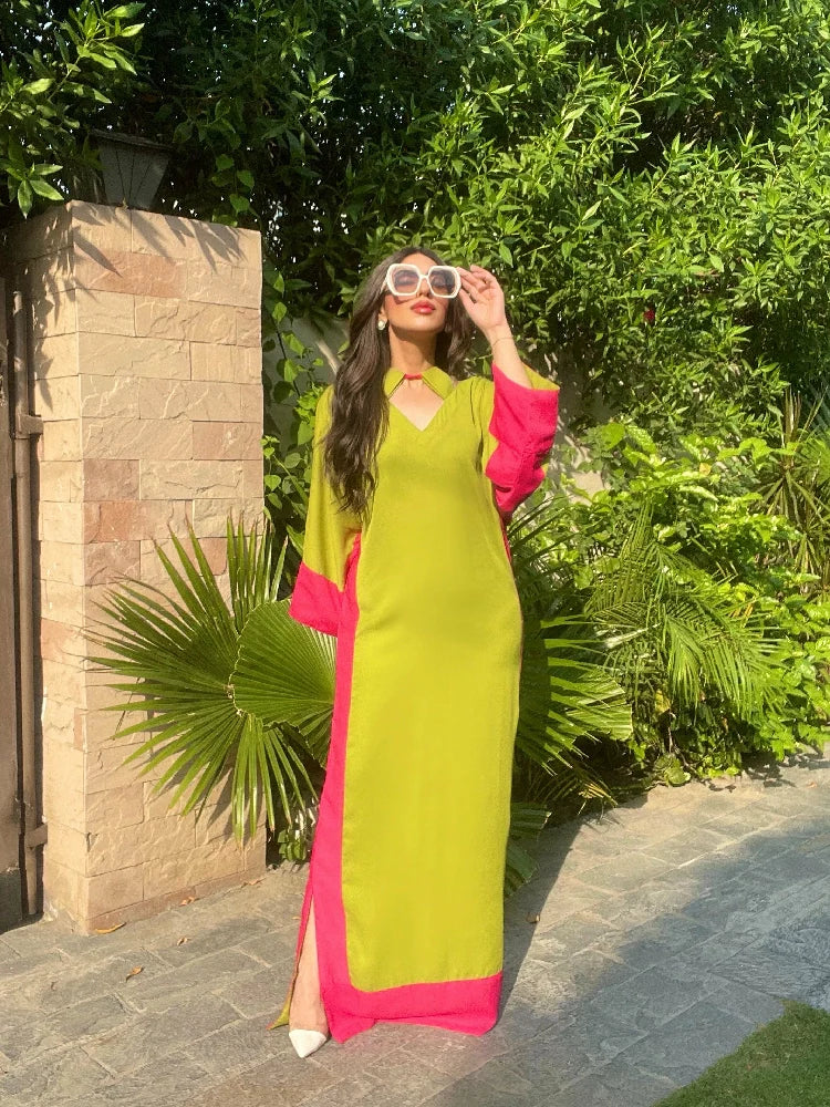 Picture of Manahils - Pop Of Pink Kaftan - Available at Raja Sahib