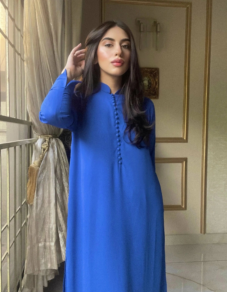 Picture of Manahils - Royal Blue Button Set - Available at Raja Sahib