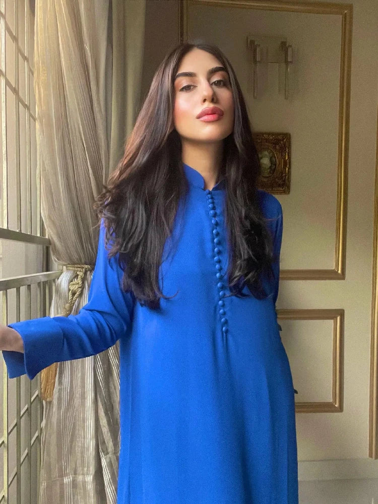 Picture of Manahils - Royal Blue Button Set - Available at Raja Sahib