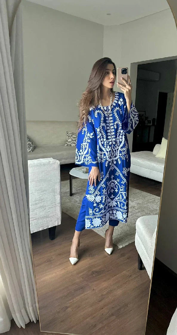 Picture of Manahils - Royal Blue Ari Embroidered Tunic - Available at Raja Sahib