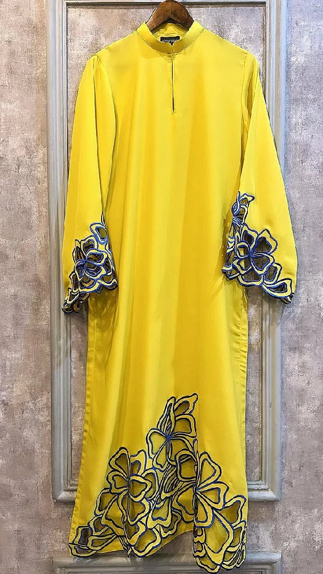 Picture of Manahils - Yellow Embroidered Set - Available at Raja Sahib