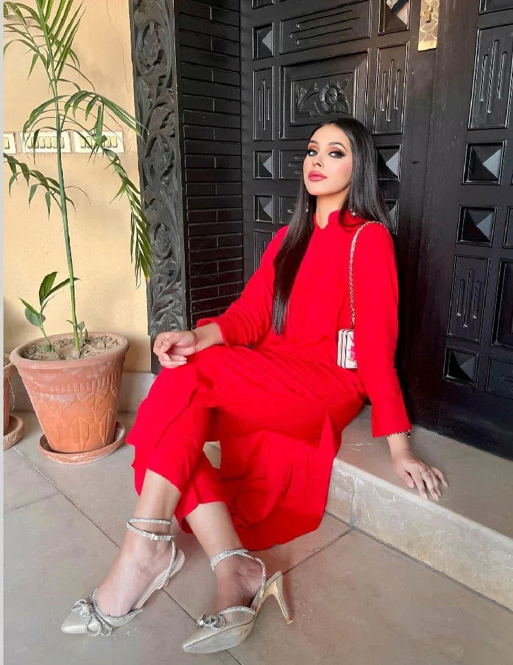 Picture of Manahils - Red Marina Tunic - Available at Raja Sahib