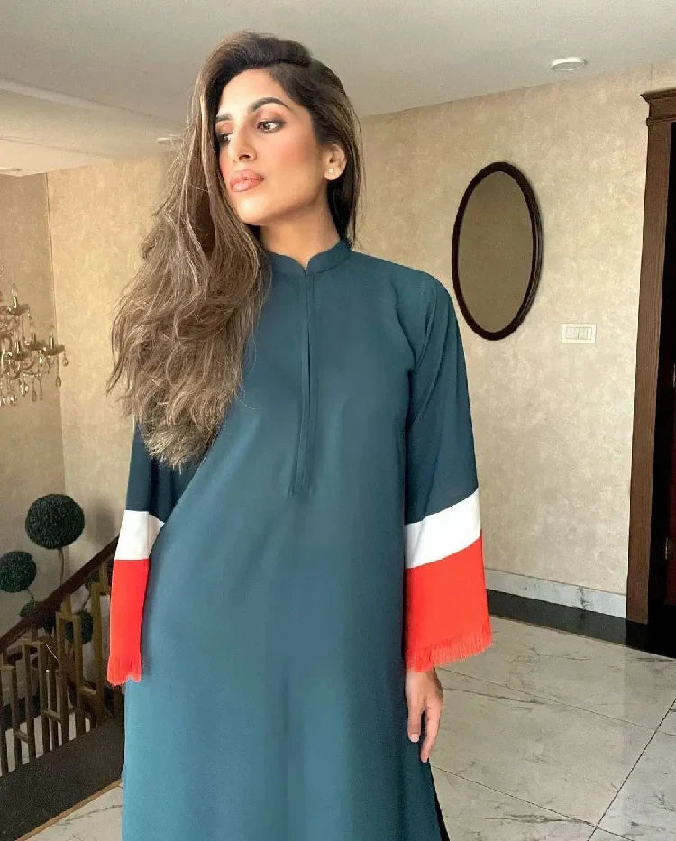 Picture of Manahils - Threaded Love Green With Stripes - Available at Raja Sahib