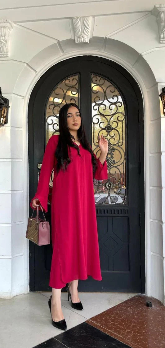 Picture of Manahils - Tunic V Neck Pleated Blood Red Two Pc - Available at Raja Sahib