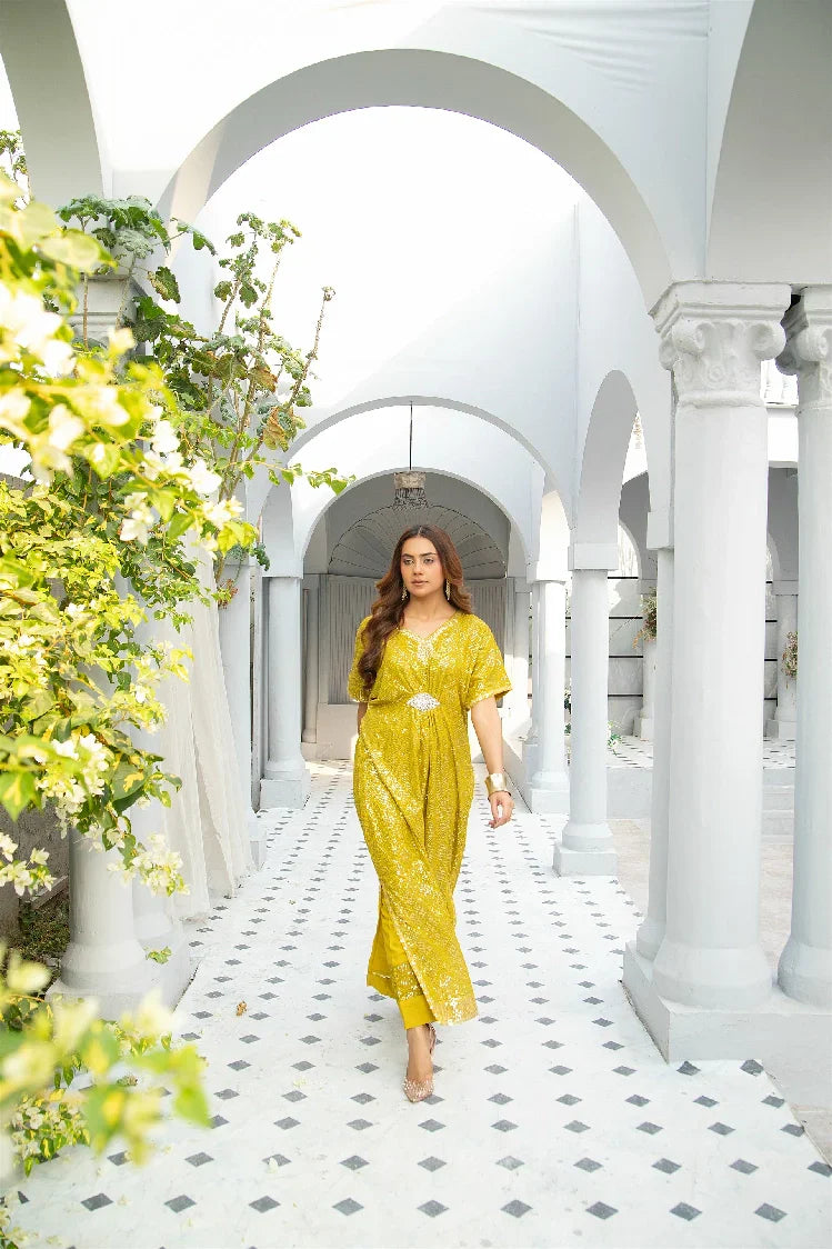 Picture of <!--atq-->Manahils - Wa 03-Kaftan-Mustard - Available at Raja Sahib