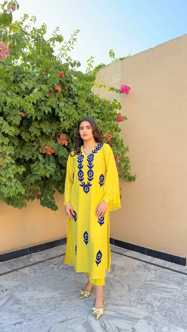 Picture of Manahils - Yellow Ari Embroidered Set - Available at Raja Sahib