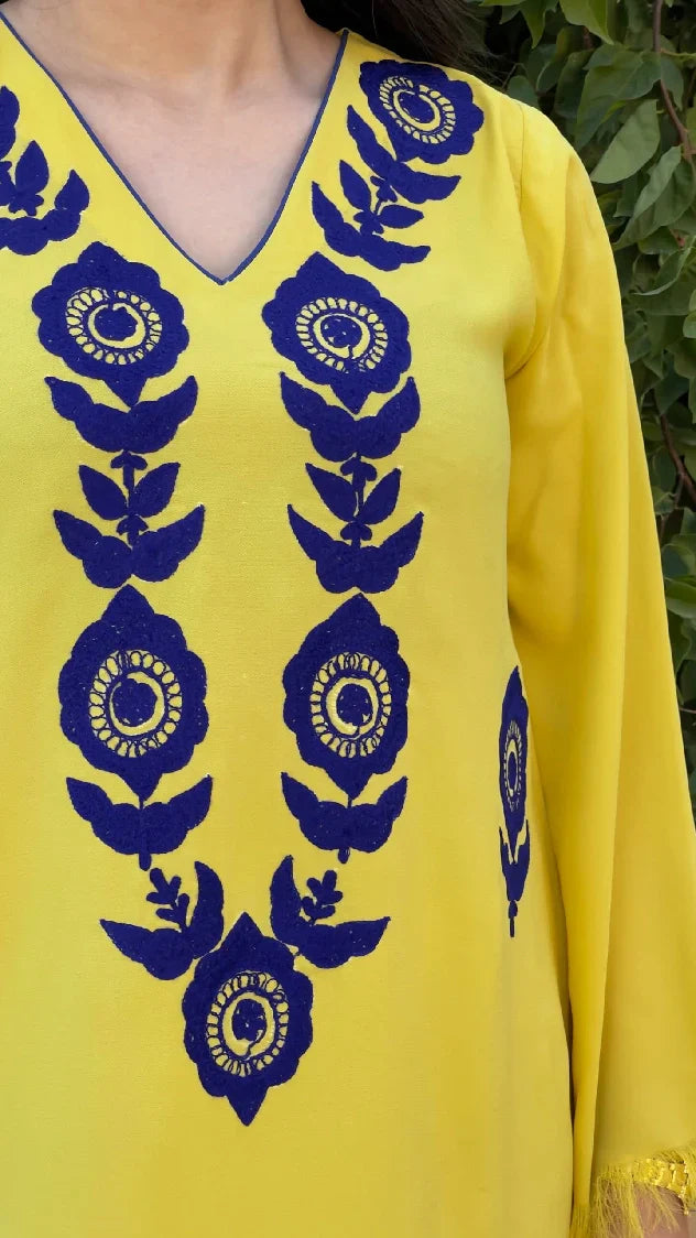 Picture of Manahils - Yellow Ari Embroidered Set - Available at Raja Sahib