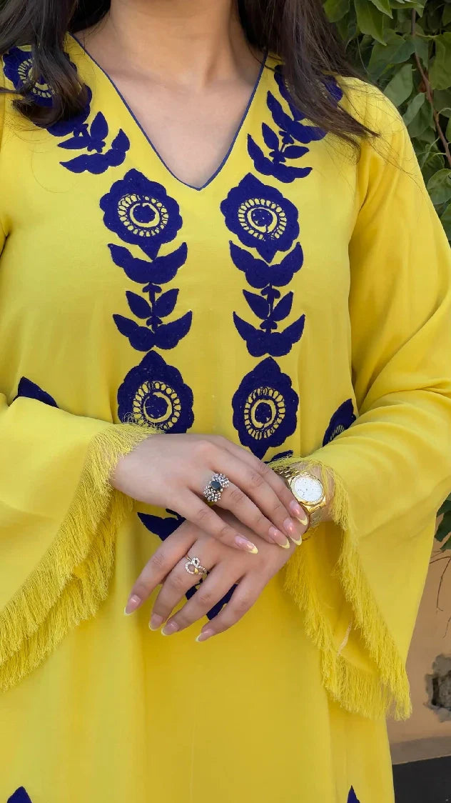 Picture of Manahils - Yellow Ari Embroidered Set - Available at Raja Sahib