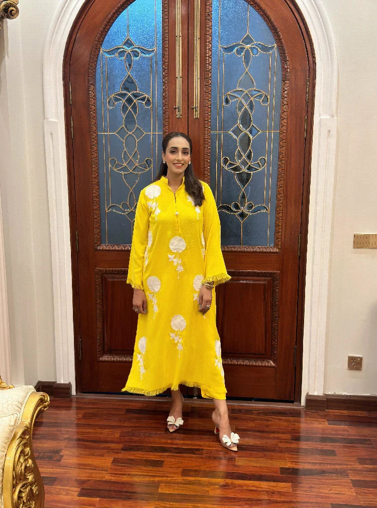 Picture of Manahils - Yellow Flower Embroidered Set - Available at Raja Sahib