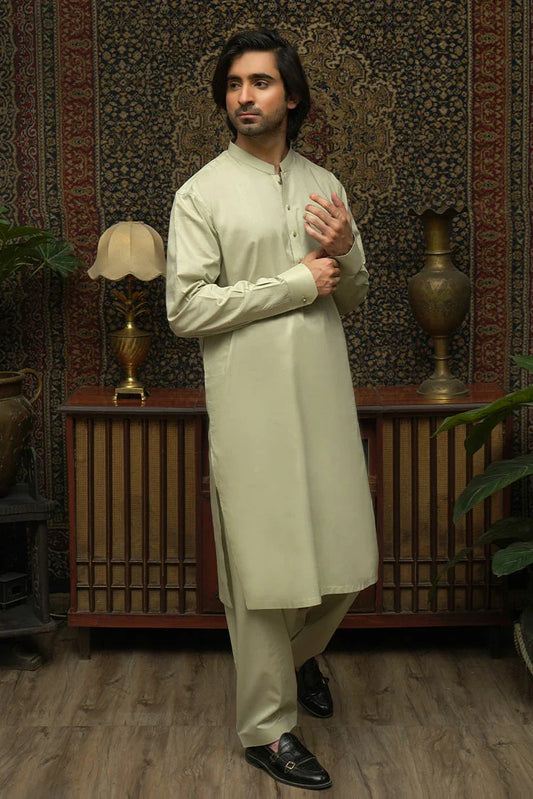 Maqsood Garments - Greenish Cotton Men's Kameez Shalwar