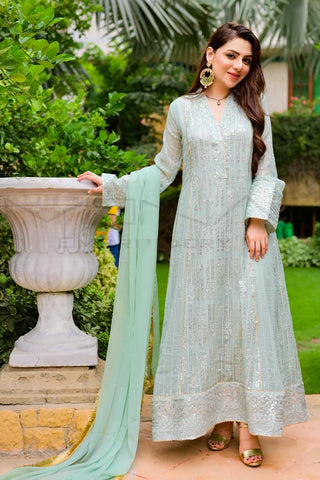 Picture of Manahils - Safiyya RTW Collection - Mint-Green-Cedar-117 - Available at Raja Sahib